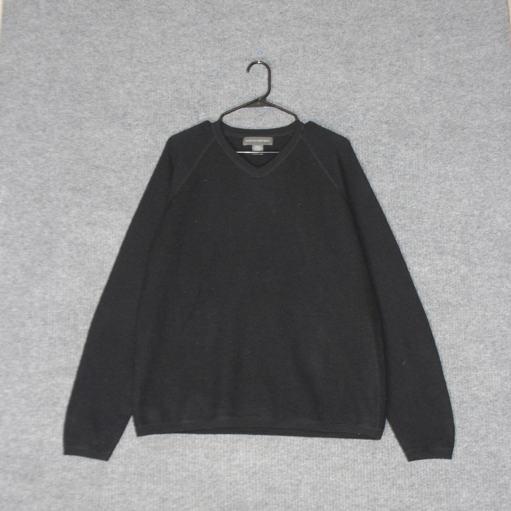 Banana Republic V Neck Sweater Womens L Black 100% Wool Raglan Sleeve Knit - Picture 3 of 4